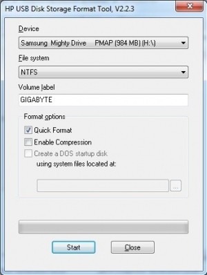Интерфейс HP USB DiskFormatTool