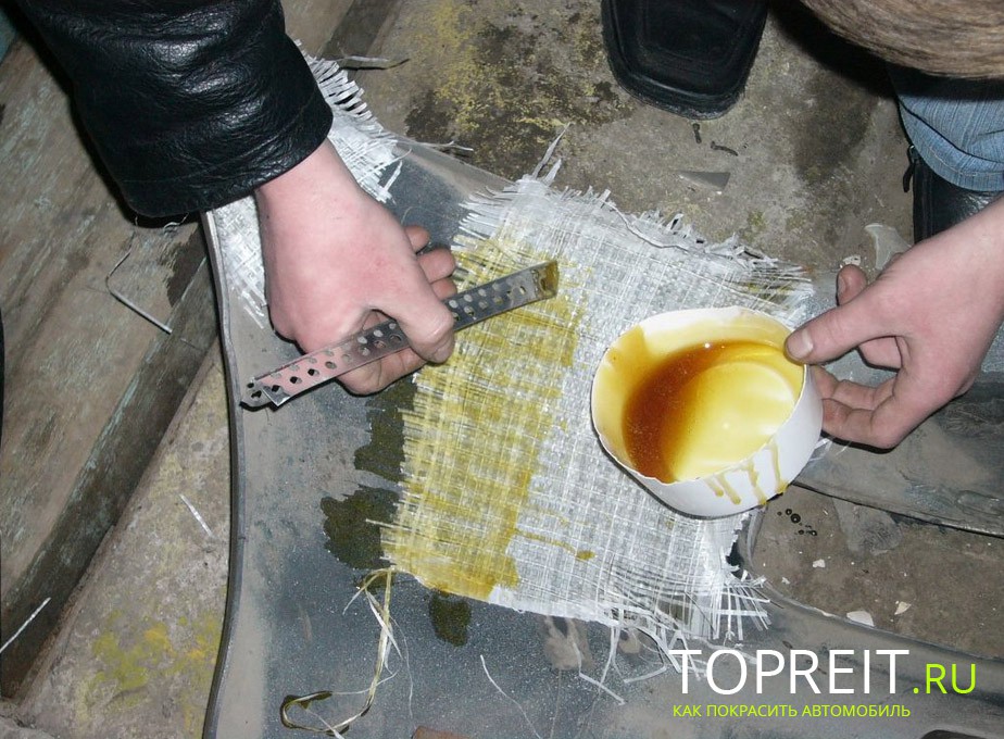 обработка бампера мешковиной